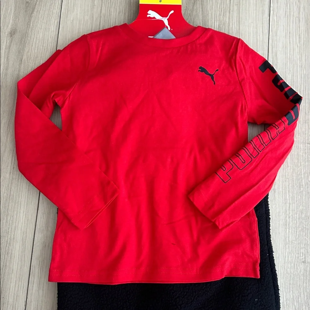 NWT Puma Red and Black Kids' Set with Gray Fleece Pants Size 5 - Picture 3 of 5